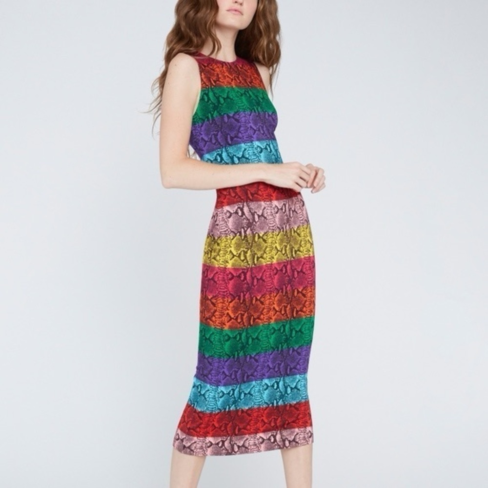 ALICE + OLIVIA Delora Rainbow Snake Print Midi Dress VGUC